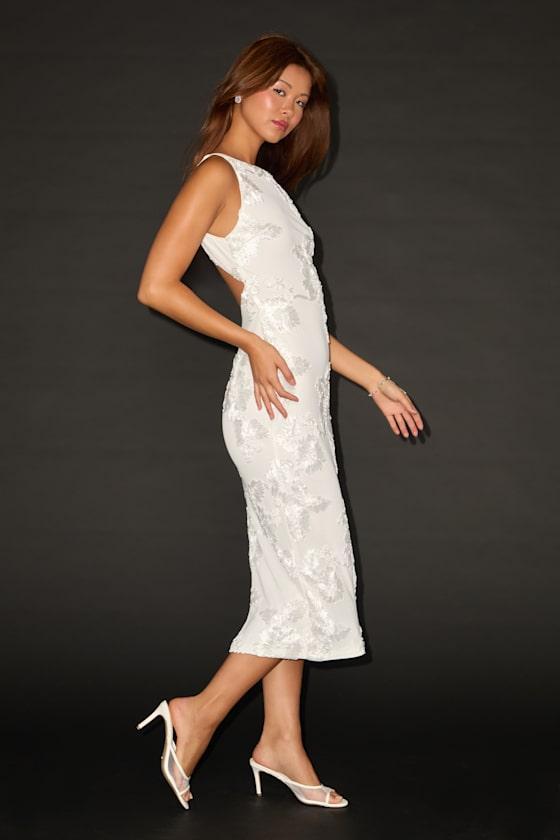 Taylin White Floral Applique Backless Midi Dress Product Image