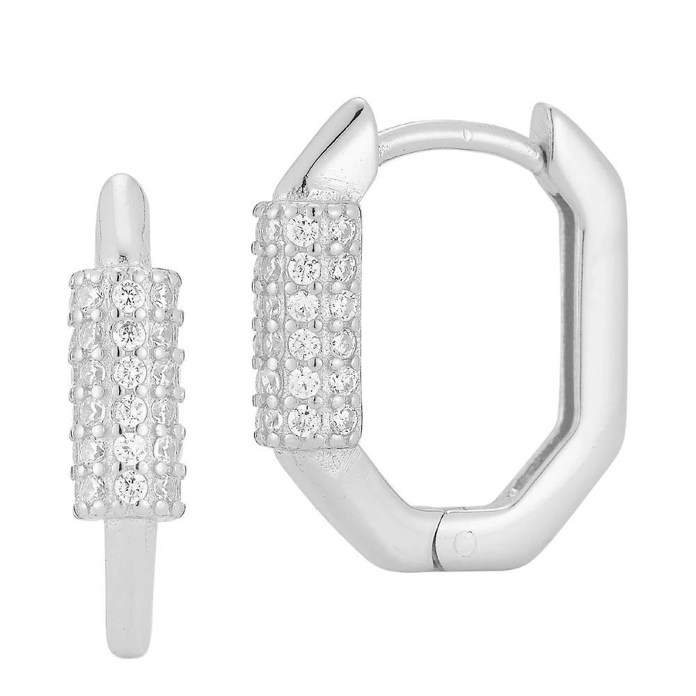 Sunkissed Sterling Cubic Zirconia Oval Huggie Hoop Earrings, Women's, Silver Tone Product Image