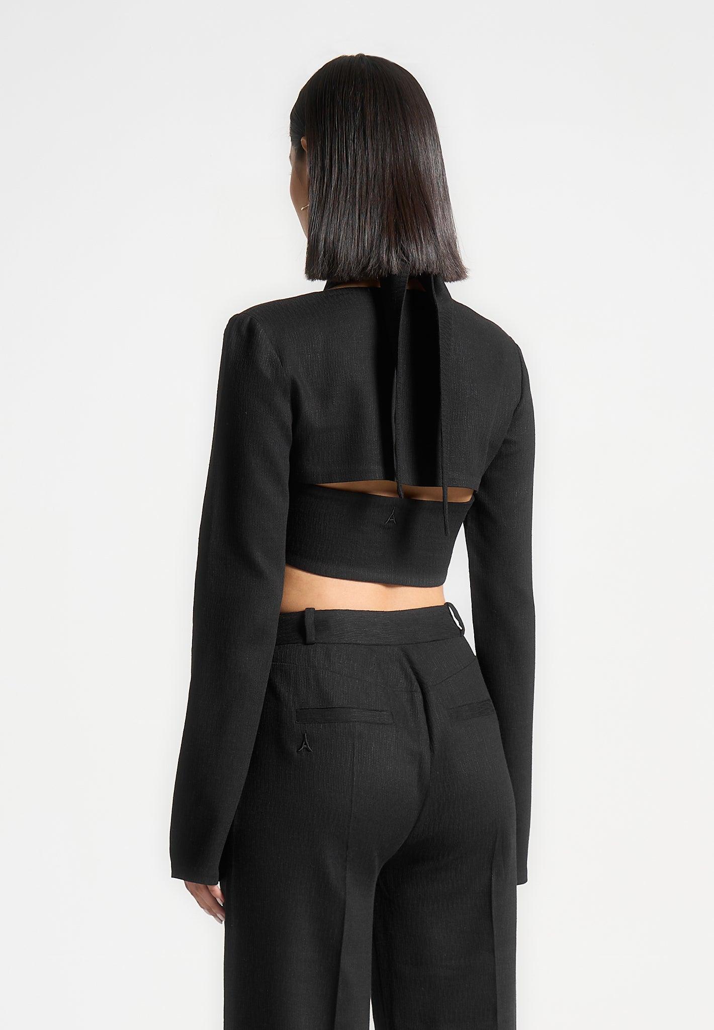 Wendy - Linen Crossover Bolero Top - Black Female Product Image