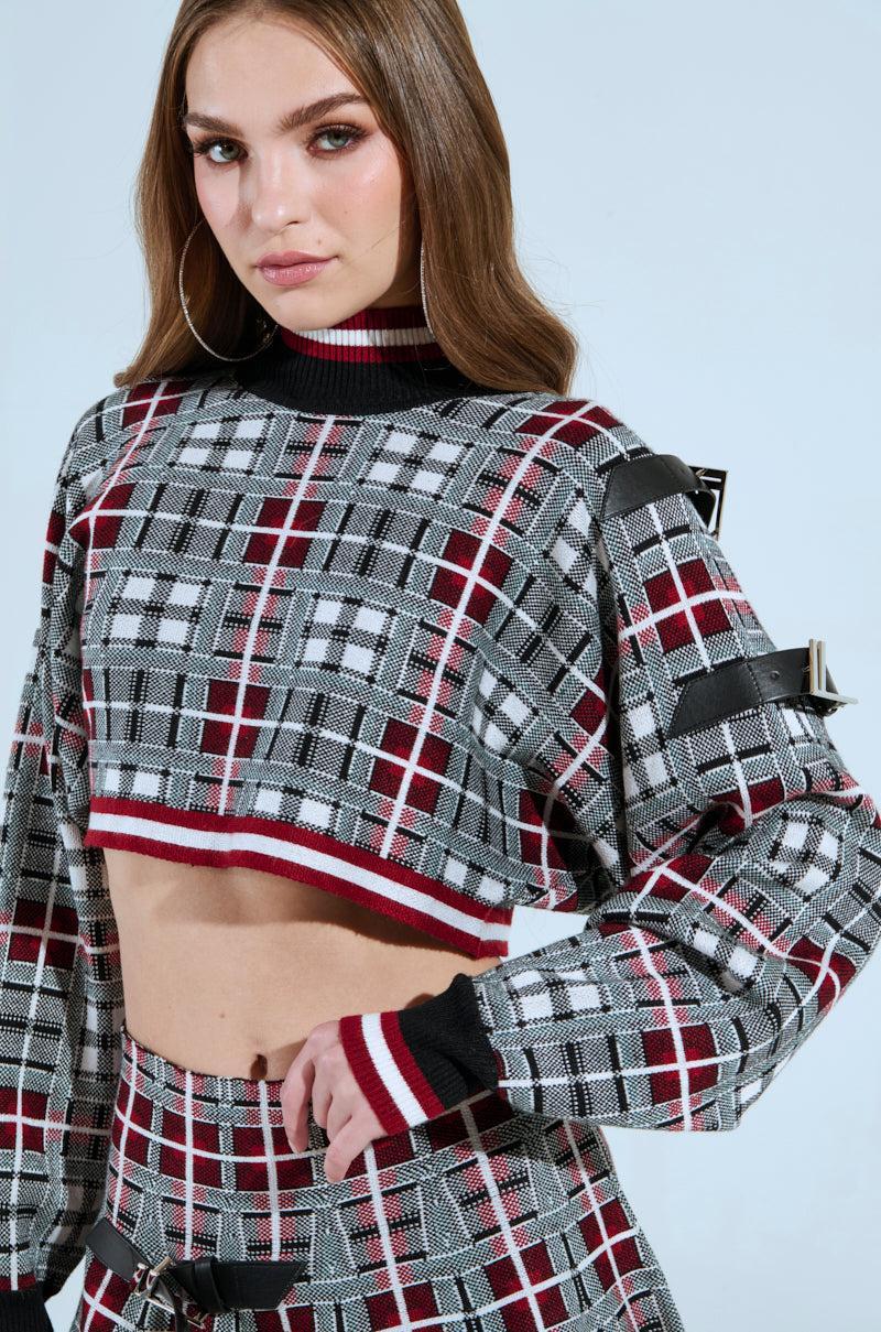 ALL EYES ON ME MOCK NECK BUCKLE SLEEVE DETAIL SWEATER Product Image