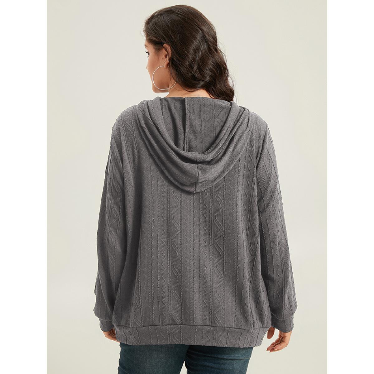 Plus Size Plain Textured Hooded Drawstring Sweatshirt Women Mauve Casual Elastic cuffs Hooded Everyday Sweatshirts BloomChic 10/M Product Image
