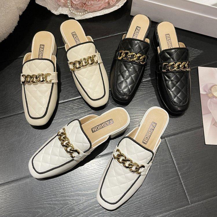 Square Toe Quilted Loafer Mules Product Image
