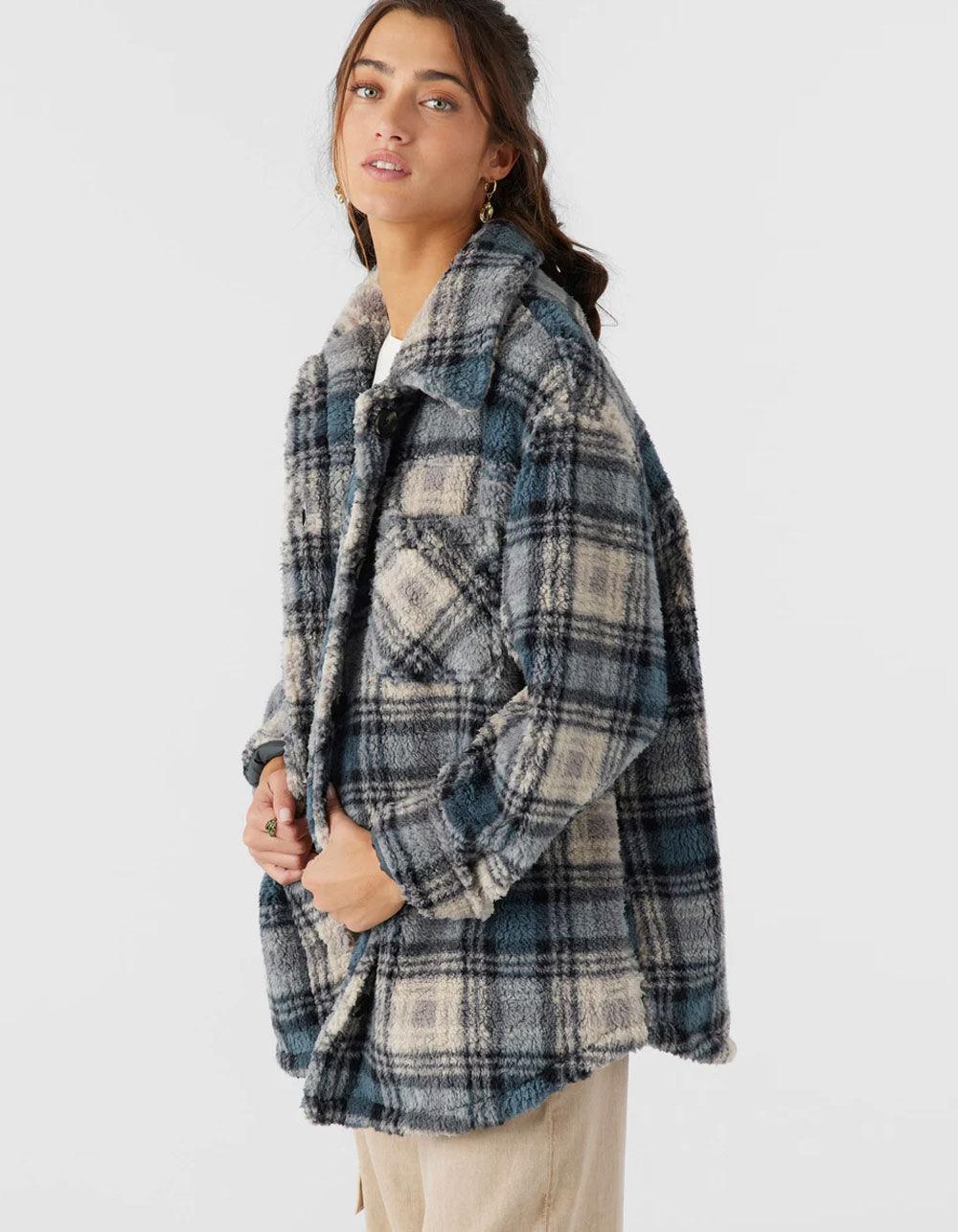 O'NEILL Heath Plaid Womens Oversized Fleece Jacket - BLUE COMBO Product Image