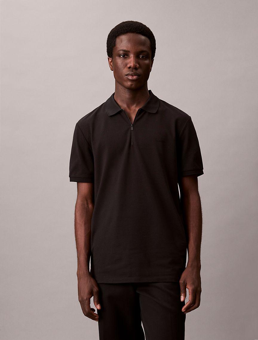 Calvin Klein Mens Tech Pique Zip Polo Shirt - Orange Product Image