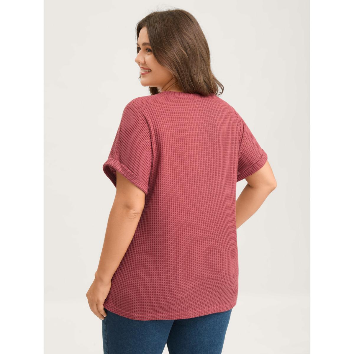 Plus Size Waffle Seamed Front Solid T-Shirt Rust Women Round Neck Everyday-Casual T-shirts BloomChic 28/5X Product Image
