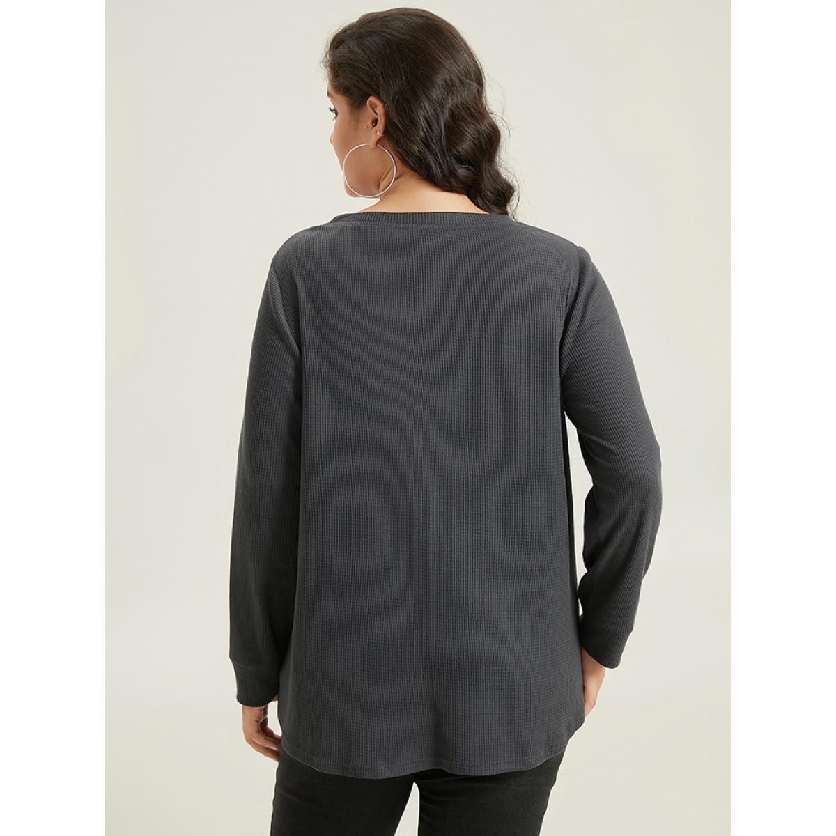 Plus Size Floral Embroidered Notched Arc Hem Sweatshirt Women DimGray Casual Embroidered Notched collar Dailywear Sweatshirts BloomChic 28/5X Product Image