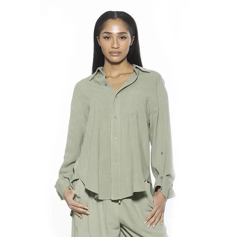 Womens ALEXIA ADMOR Amber Boyfriend Fit Button Down Shirt, Women's, Size: Large, Green Product Image