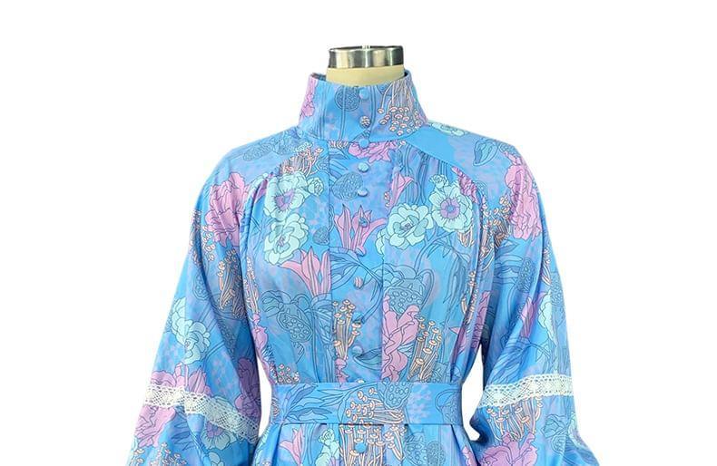 Long-Sleeve Floral Print Mini A-Line Shirt Dress Product Image