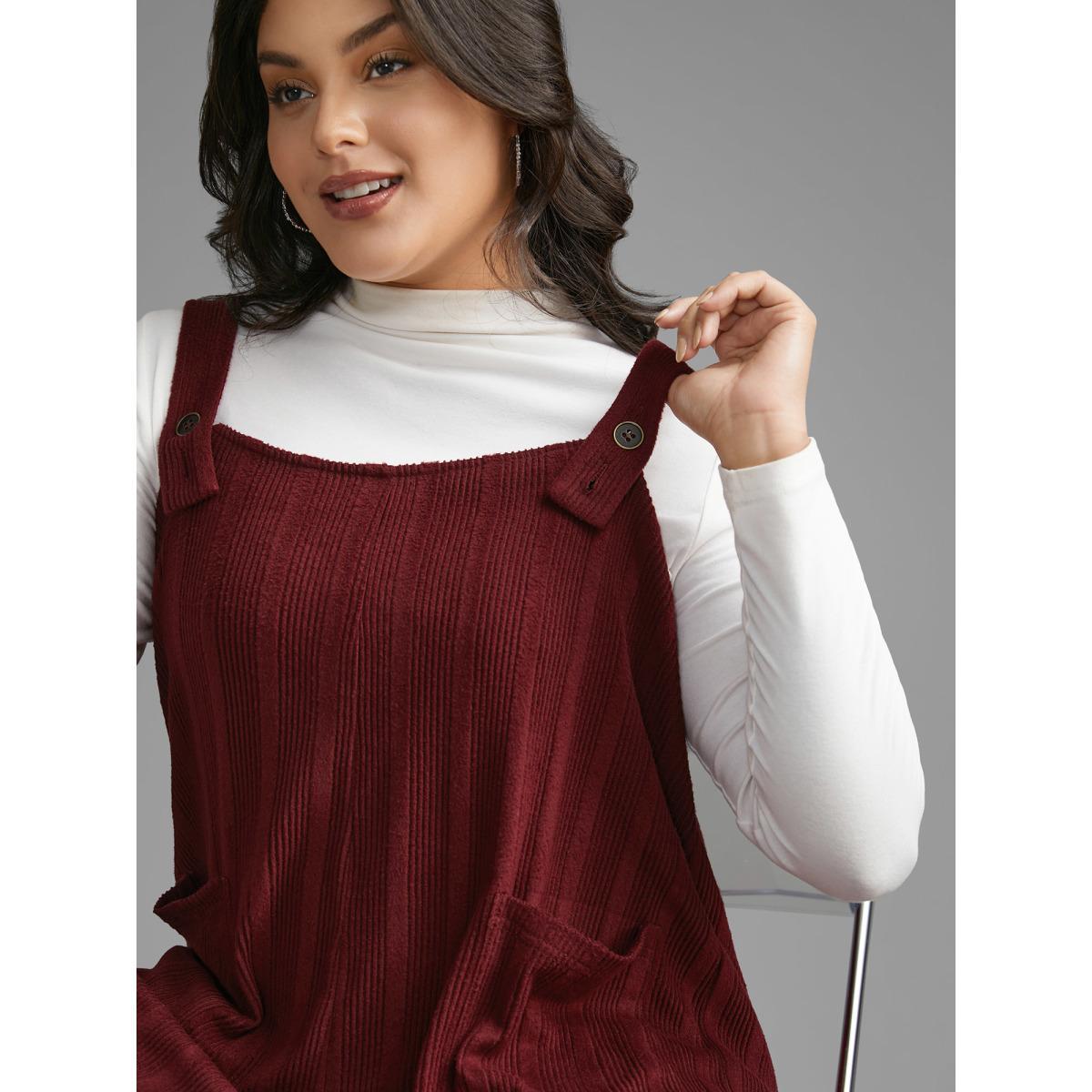 Plus Size Burgundy Textured Pockets Straight Leg Overall Women Casual Sleeveless Non Everyday Loose Jumpsuits BloomChic 28/5X Product Image
