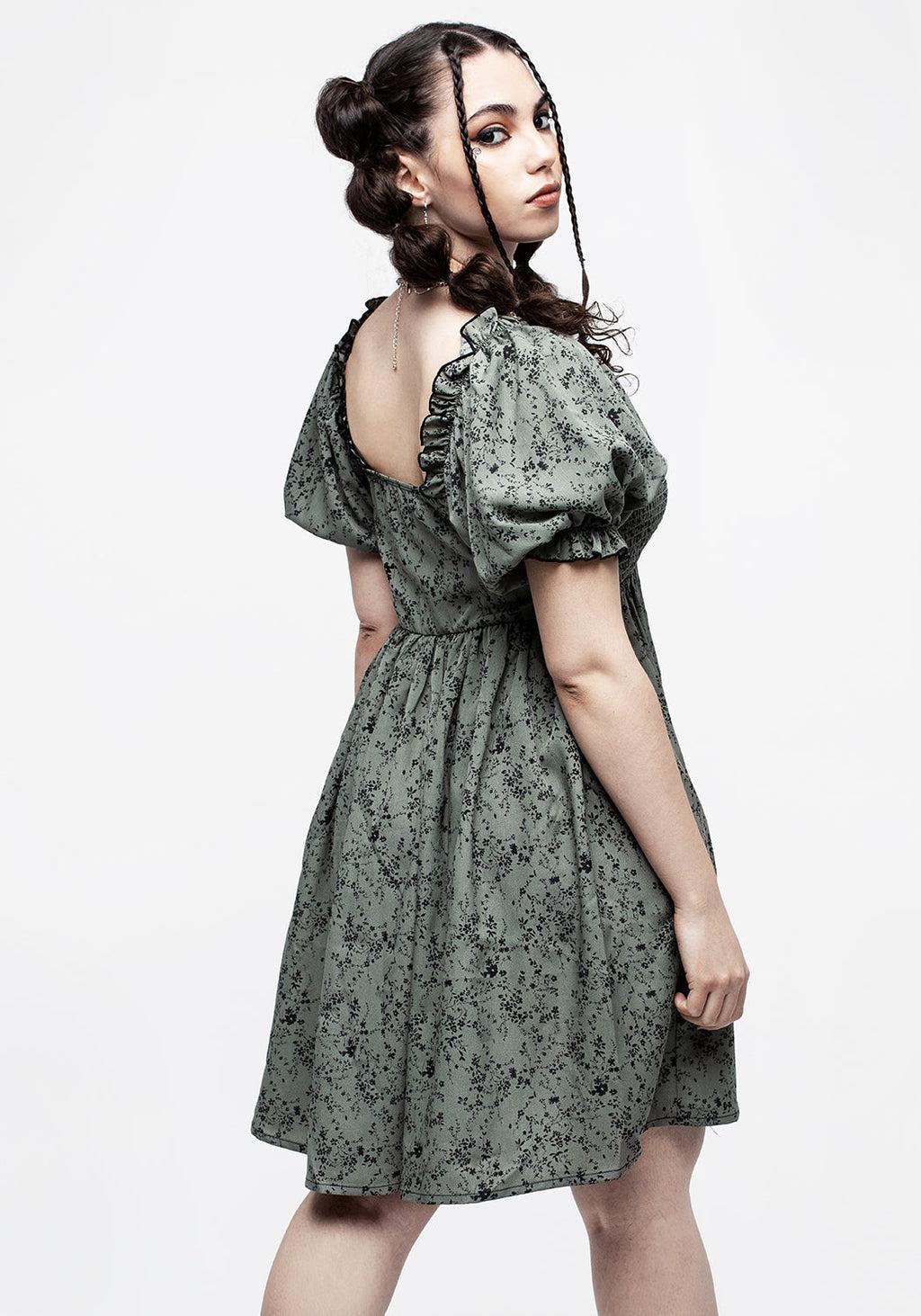 Cassie Green Floral Mini Babydoll Dress Product Image