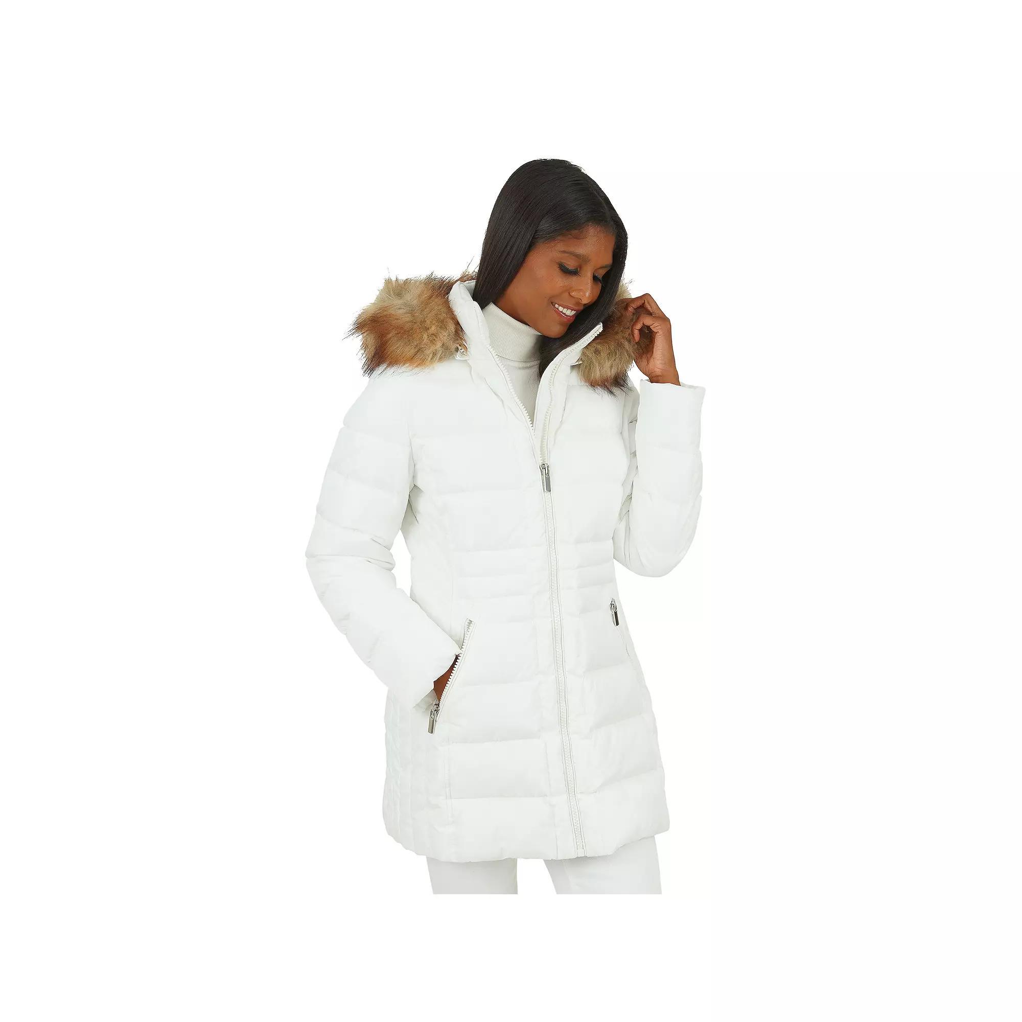 Women's Fleet Street Faux Fur Trimmed Hooded Puffer Coat, Size: Large, Green Product Image