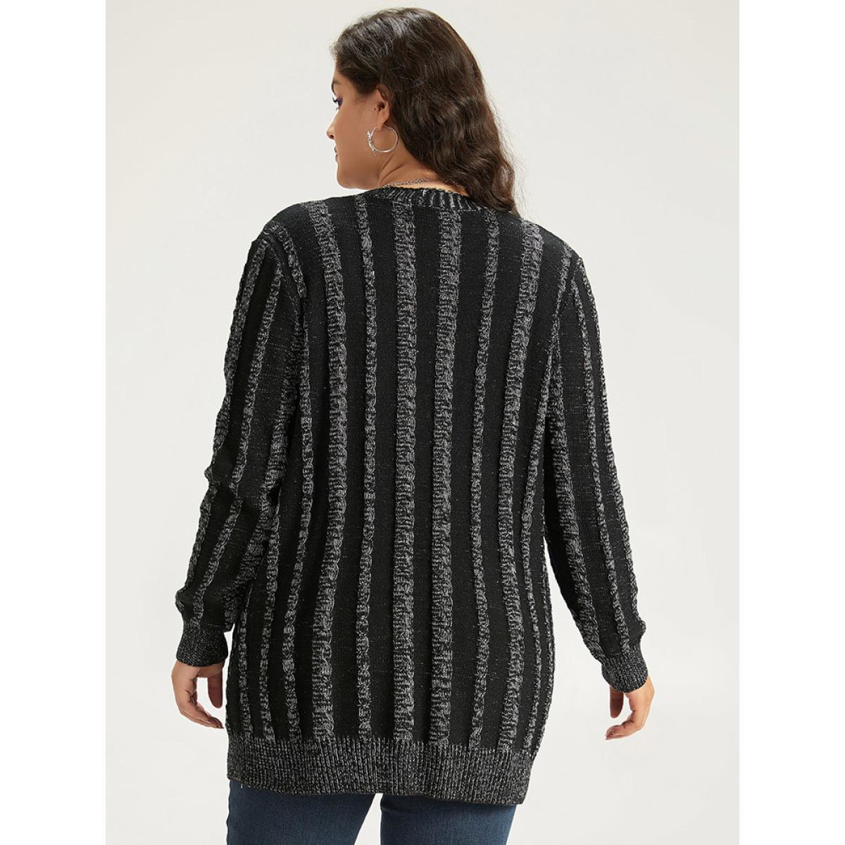 Plus Size Halloween Striped Patched Pocket Button Up Cardigan Black Women Casual Loose Long Sleeve Festival-Halloween Cardigans BloomChic 30/6X Product Image
