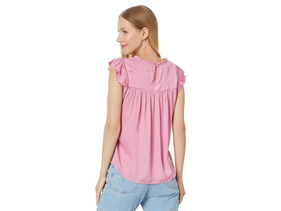 Liverpool Los Angeles Flutter Sleeve Top with Trim Detail Textured Sateen (Rose ) Women's Clothing Product Image