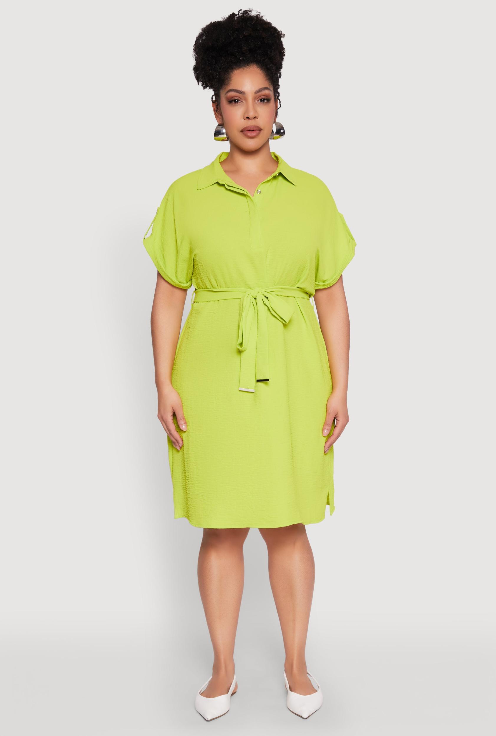 Womens Plus Size Crepe Knit Half Button Shirt Dress Product Image