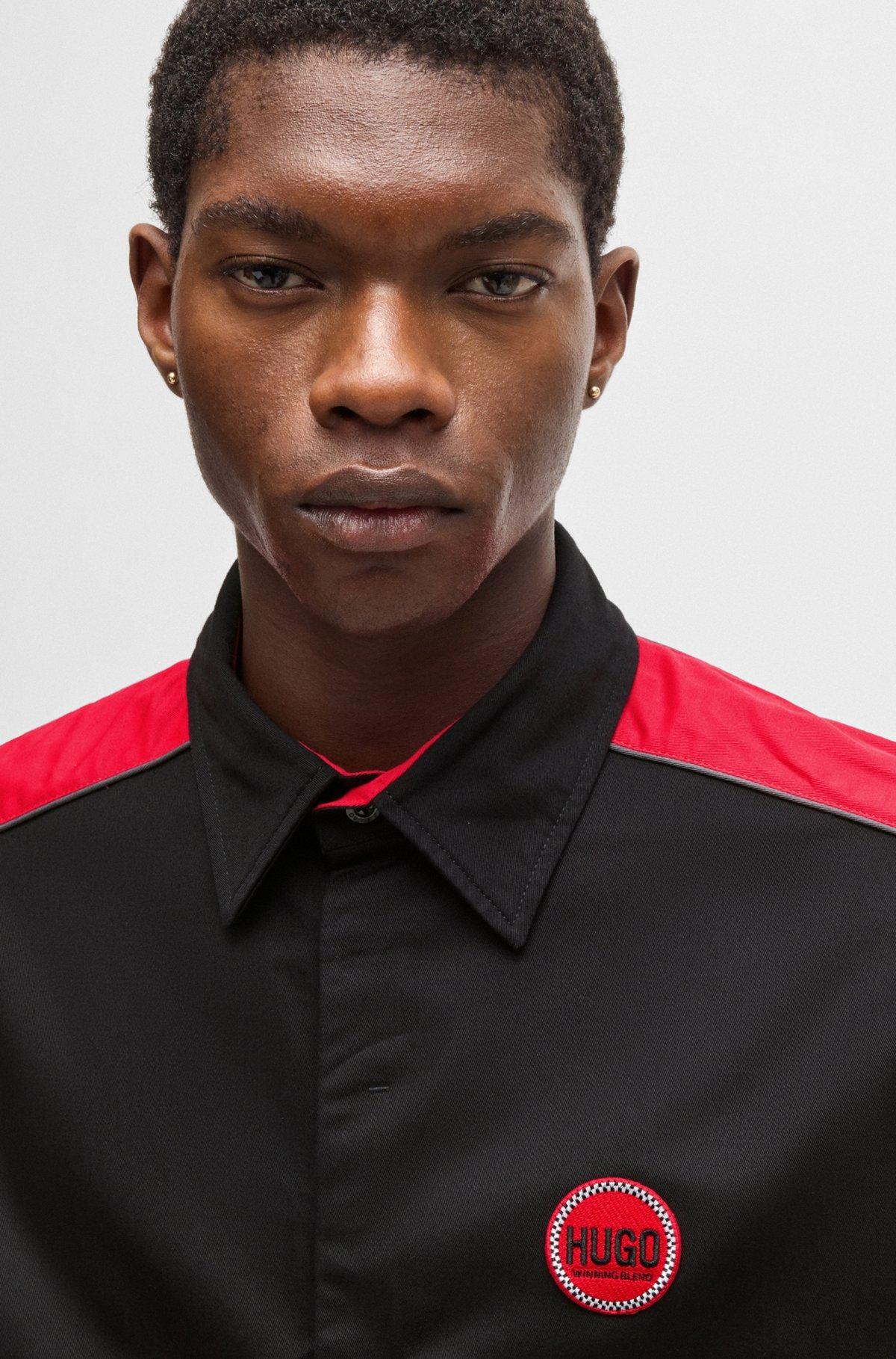 Cotton-twill shirt with racing-inspired block stripes Product Image