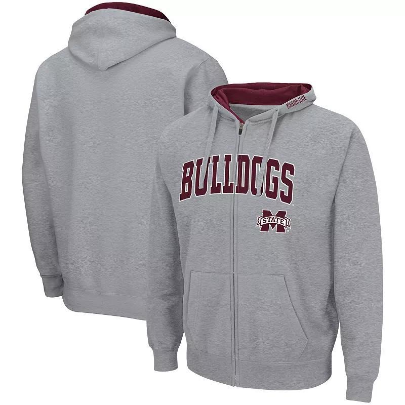 Men's Colosseum Heathered Gray Mississippi State Bulldogs Arch & Logo 3.0 Full-Zip Hoodie, Size: 2XL, Mst Grey Product Image