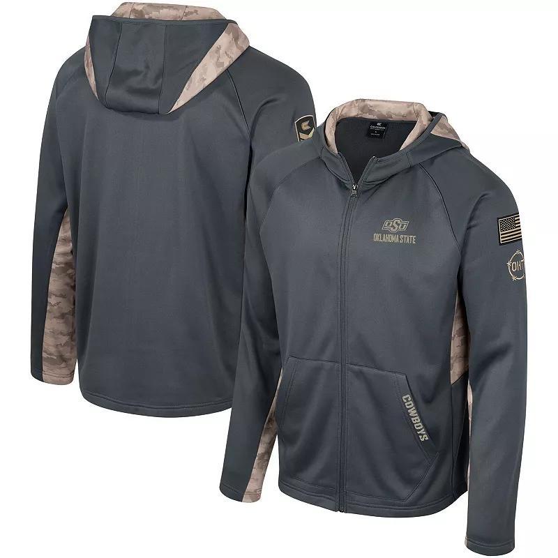Men's Colosseum Charcoal Notre Dame Fighting Irish OHT Military Appreciation Camo Raglan Full-Zip Hoodie, Size: Medium Product Image