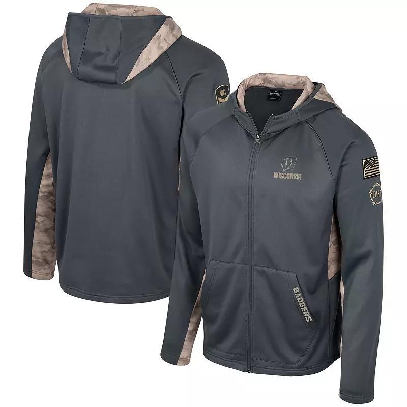 Men's Colosseum Charcoal Michigan Wolverines OHT Military Appreciation Camo Raglan Full-Zip Hoodie, Size: Medium Product Image