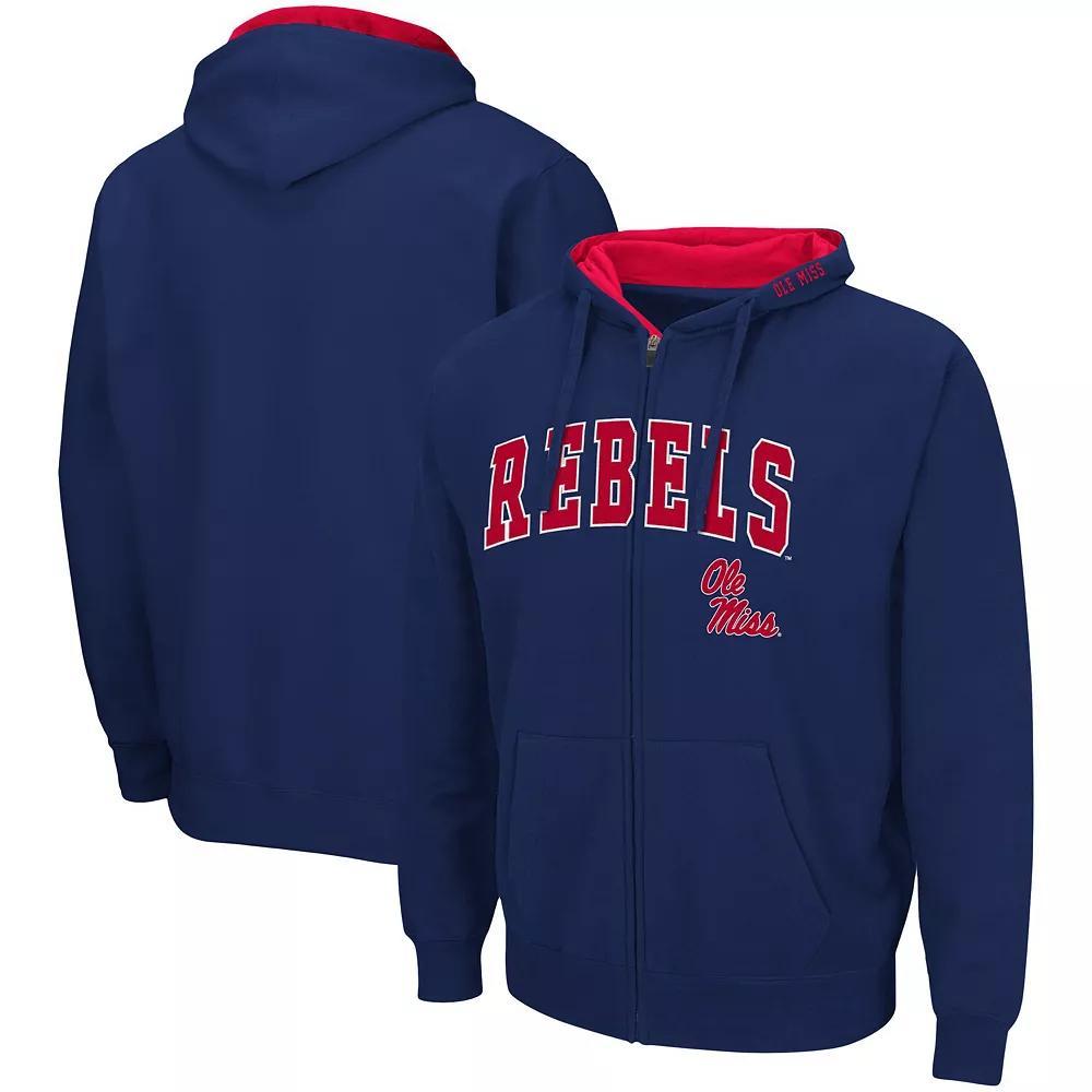 Men's Colosseum Navy Ole Miss Rebels Arch & Logo 3.0 Full-Zip Hoodie, Size: Medium, Blue Product Image