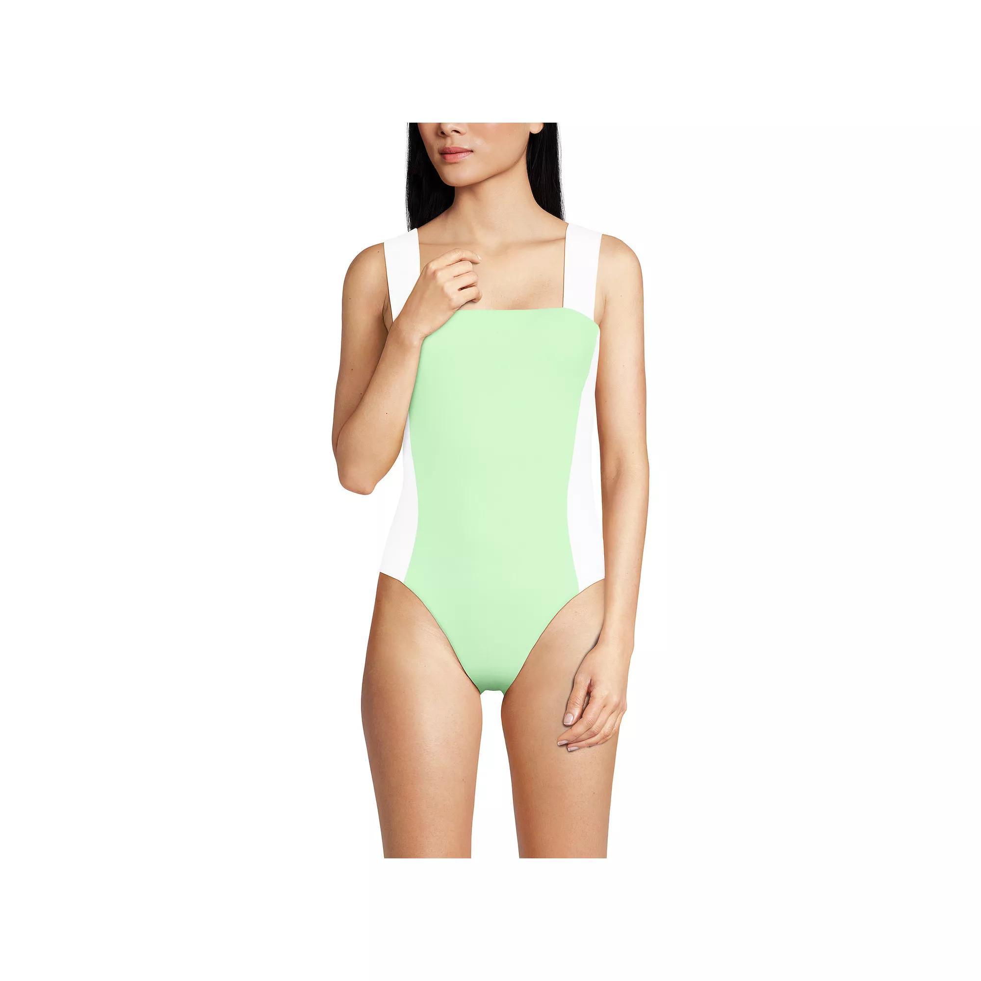 Women's Lands' End Square Neck High Leg One-Piece Swimsuit, Size: 16, Icy Mint White Product Image