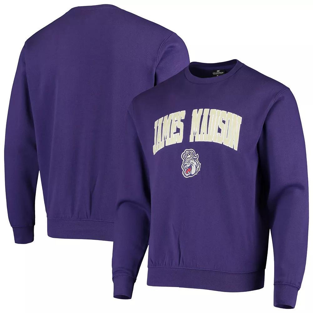 Men's Colosseum Purple James Madison Dukes Arch & Logo Tackle Twill Pullover Sweatshirt, Size: XL, Jmd Purple Product Image