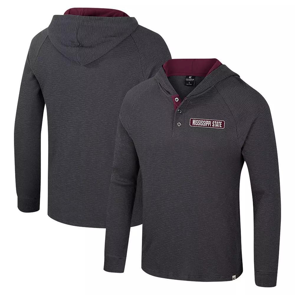 Men's Colosseum  Charcoal Mississippi State Bulldogs Dujour Ralgan Long Sleeve Henley Hoodie T-Shirt, Size: XL, Mst Charco Product Image