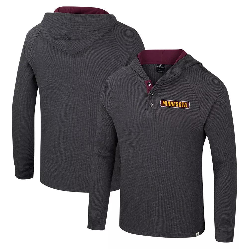 Men's Colosseum  Charcoal Minnesota Golden Gophers Dujour Ralgan Long Sleeve Henley Hoodie T-Shirt, Size: 2XL Product Image