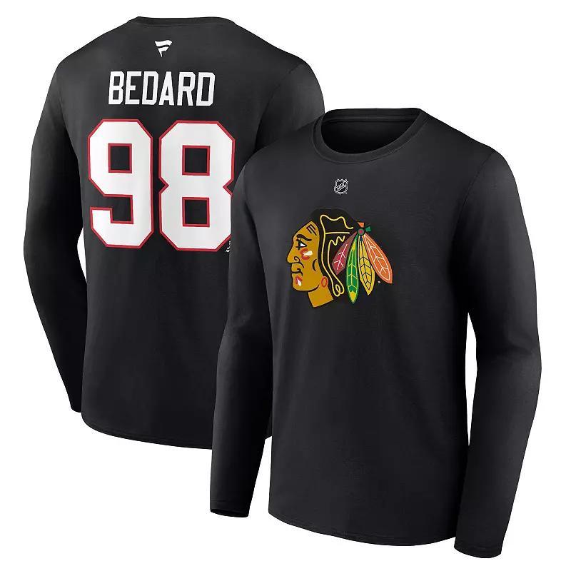 Mens Fanatics Branded Connor Bedard Chicago hawks Authentic Stack Name & Number Long Sleeve T-Shirt Product Image