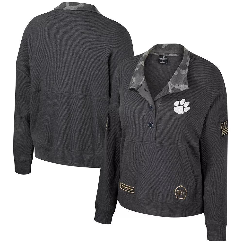 Women's Colosseum  Heather Charcoal Clemson Tigers OHT Military Appreciation Payback Henley Thermal Sweatshirt, Size: Small Product Image