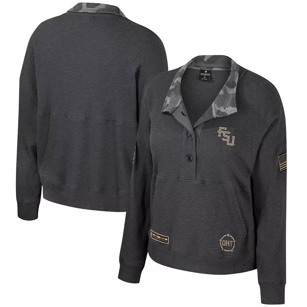 Women's Colosseum  Heather Charcoal Michigan State Spartans OHT Military Appreciation Payback Henley Thermal Sweatshirt, Size: Medium Product Image
