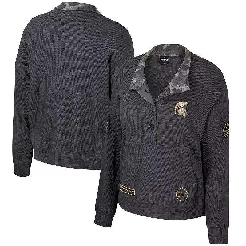 Women's Colosseum  Heather Charcoal Michigan State Spartans OHT Military Appreciation Payback Henley Thermal Sweatshirt, Size: Medium Product Image