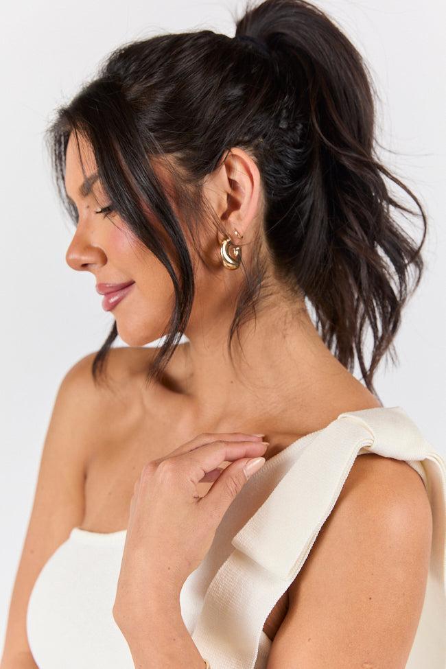 Count Me In Ivory One Shoulder Bow Detail Sweater Tank FINAL SALE Product Image