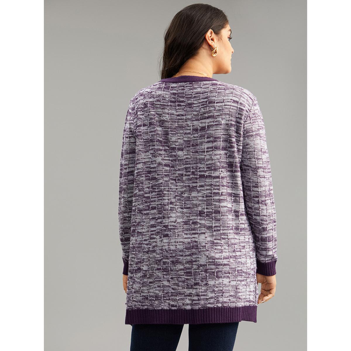 Plus Size Heather Split Side Patched Pocket Cardigan Eggplant Women Casual Loose Long Sleeve Dailywear Cardigans BloomChic 30/6X Product Image