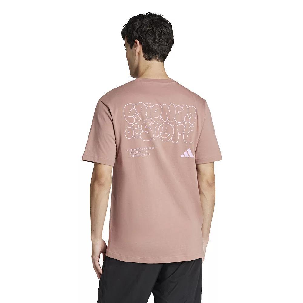 adidas Lounge Verbiage Friends of Sport Graphic Tee True Pink S Mens Product Image
