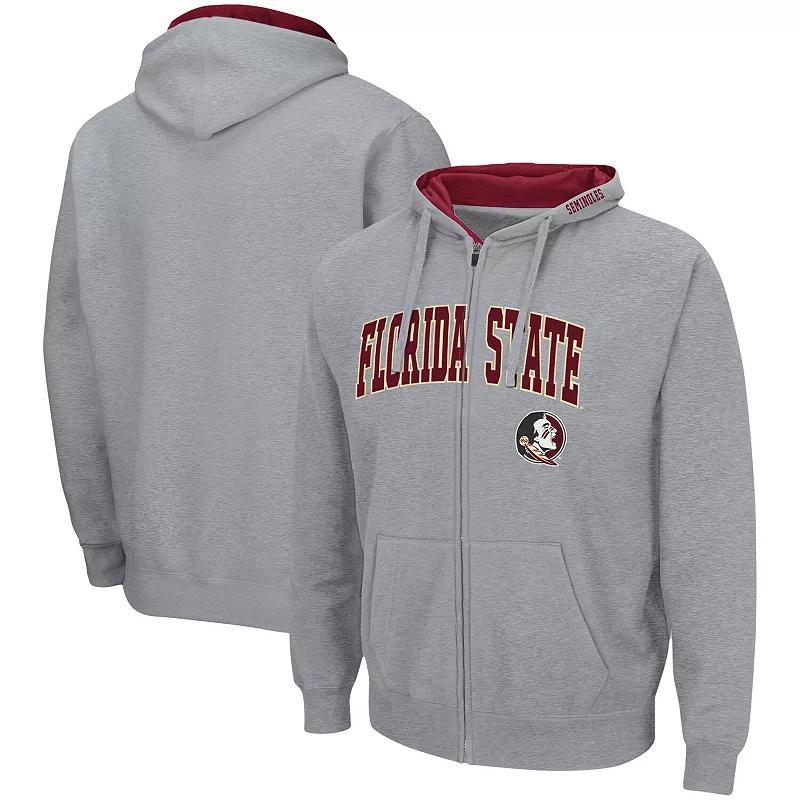 Men's Colosseum Heathered Gray Florida State Seminoles Arch & Logo 3.0 Full-Zip Hoodie, Size: 3XL, Grey Product Image