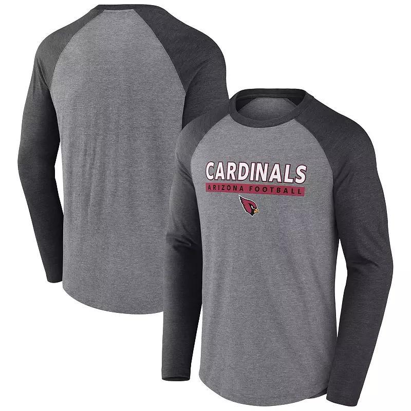 Men's Fanatics Heather Gray/Navy Chicago Bears Tri-Blend Raglan Long Sleeve T-Shirt, Size: Small, Grey Product Image
