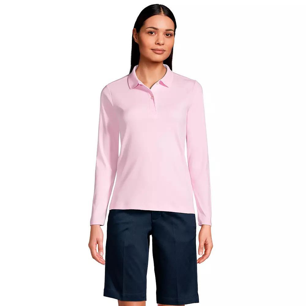 Women's Lands' End School Uniform Long Sleeve 2-Button Interlock Polo Shirt, Size: XS, White Product Image