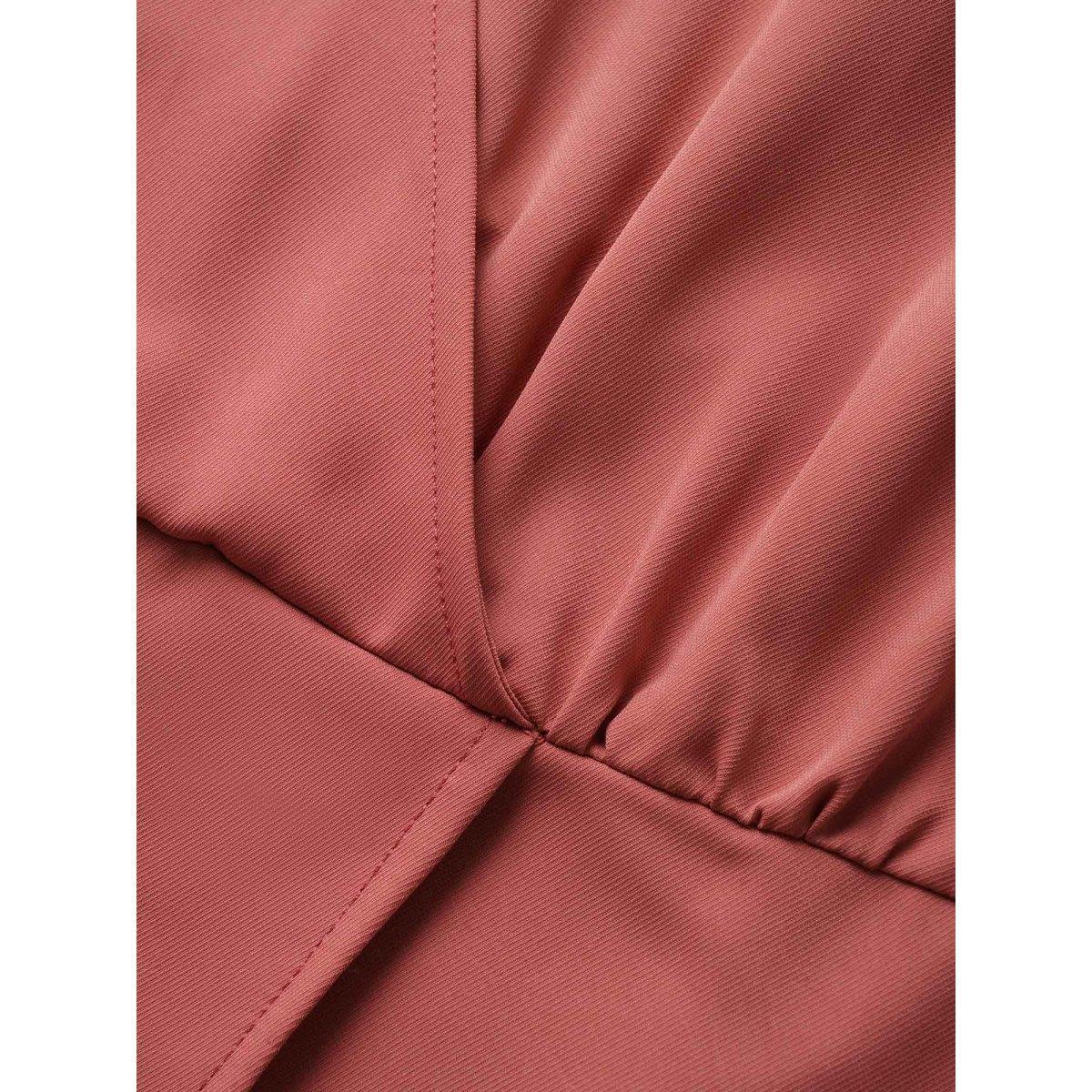 Plus Size Anti-Wrinkle Solid Shirt Collar Wrap Hem Dress Salmon Women At the Office Asymmetrical Shirt collar Short sleeve Curvy BloomChic 22-24/3X Product Image