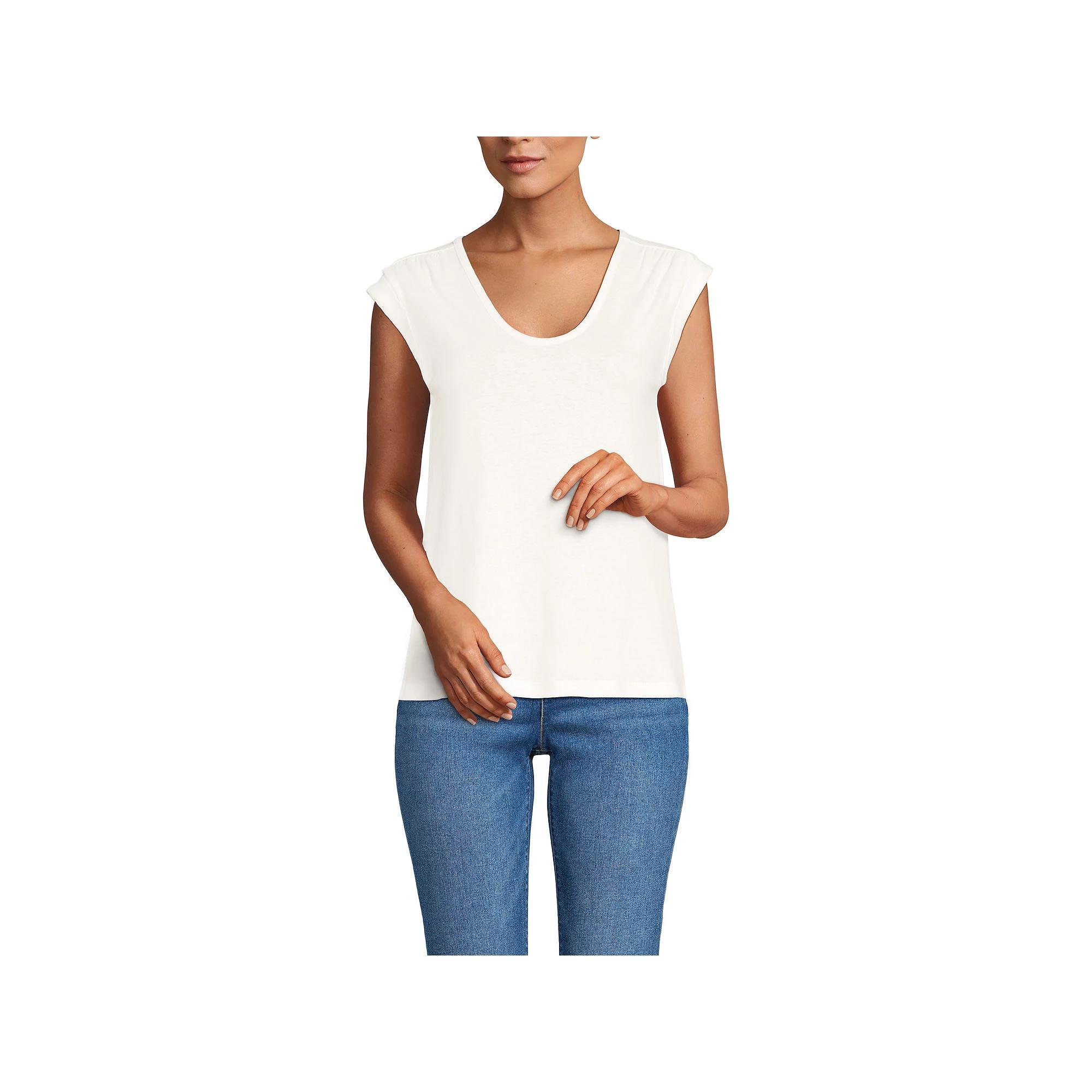 Women's Lands' End Cap Sleeve Shoulder T-Shirt, Size: Large, Peach Pink Product Image