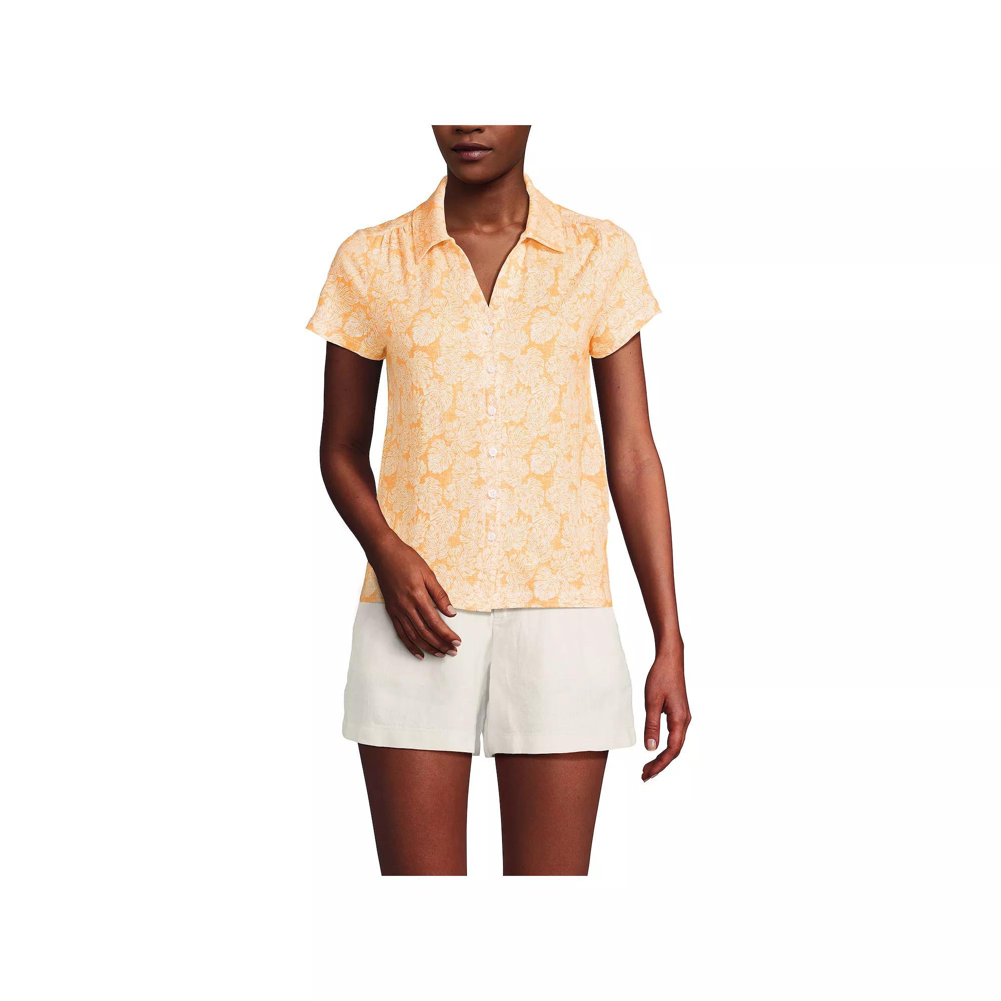 Women's Lands' End Short Sleeve Button Front Polo, Size: Small, Ivory Product Image