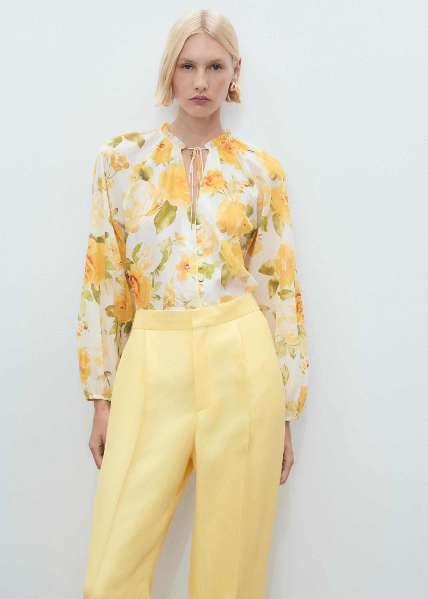 Linen-blend pleated pants - Women | MANGO USA Product Image