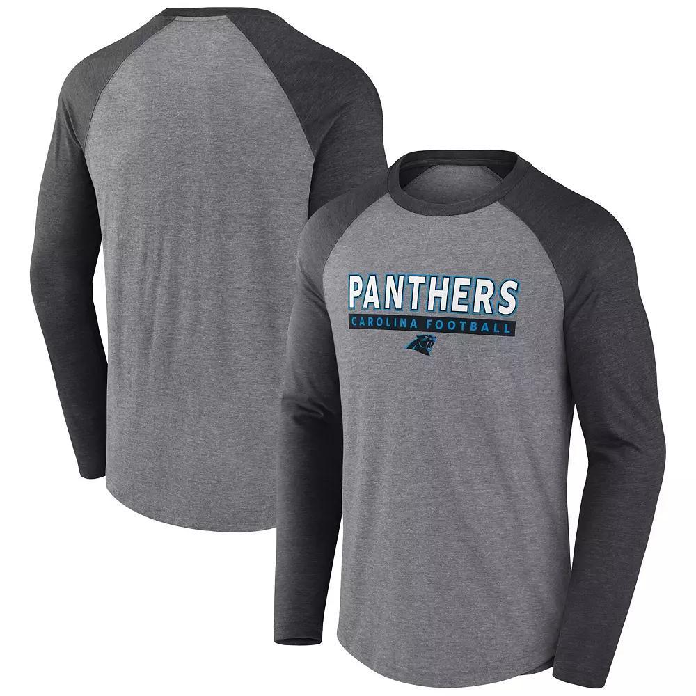 Men's Fanatics Heather Gray/Charcoal Carolina Panthers Tri-Blend Raglan Long Sleeve T-Shirt, Size: 2XL, Grey Product Image