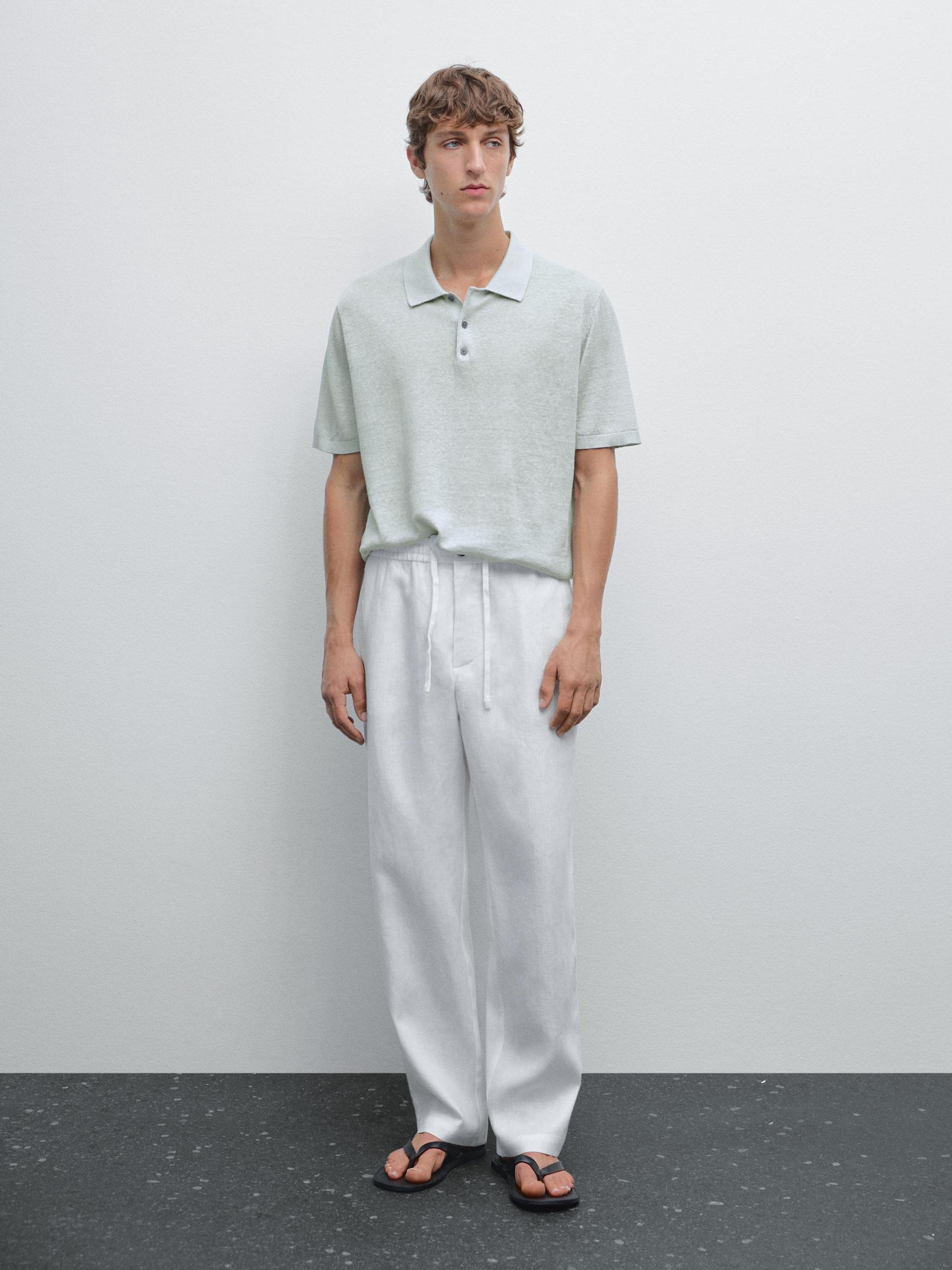 Short sleeve linen polo sweater Product Image