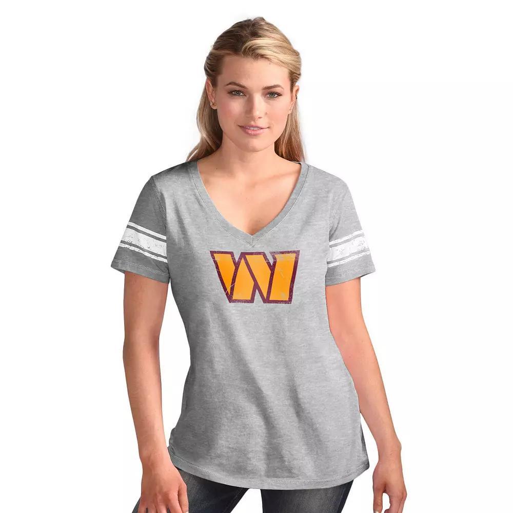 Women's G-III 4Her by Carl Banks  Heather Gray Washington Commanders First Pick Distressed V-Neck T-Shirt, Size: XL, Wft Grey Product Image