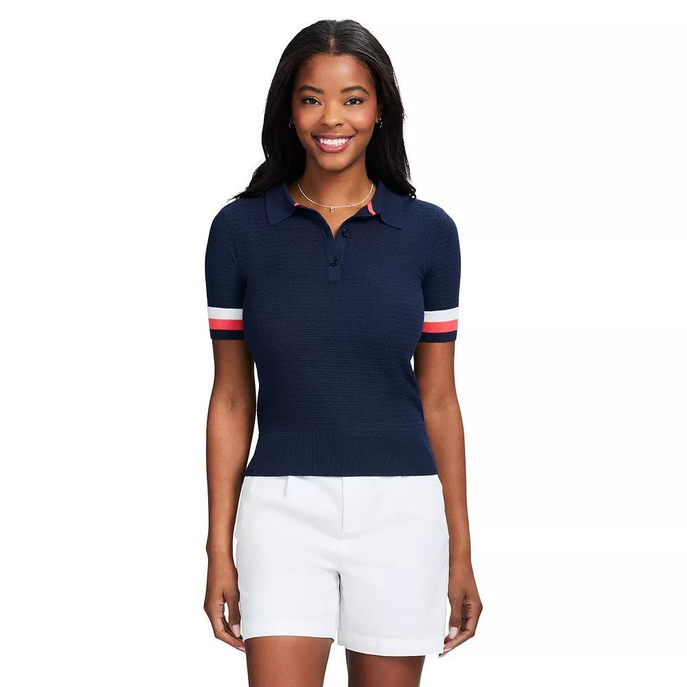 Women's IZOD Raquel Short Sleeve Sweater Polo, Size: Small, Medieval Blue Product Image