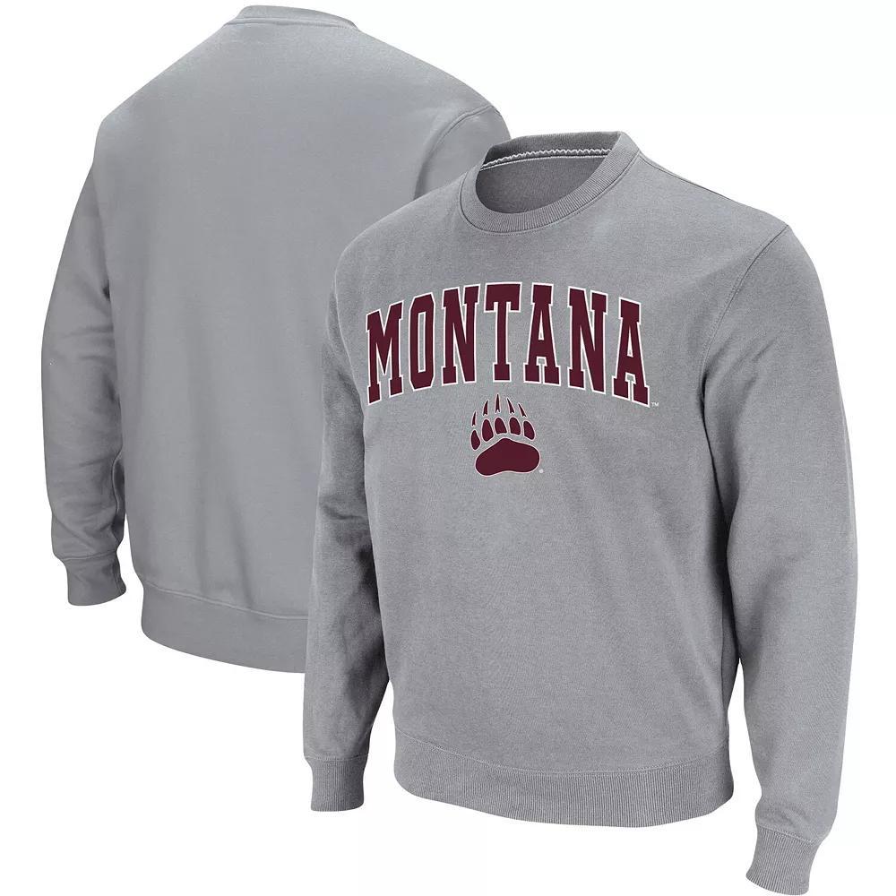 Men's Colosseum Heathered Gray Montana Grizzlies Arch & Logo Tackle Twill Pullover Sweatshirt, Size: Small, Mon Grey Product Image