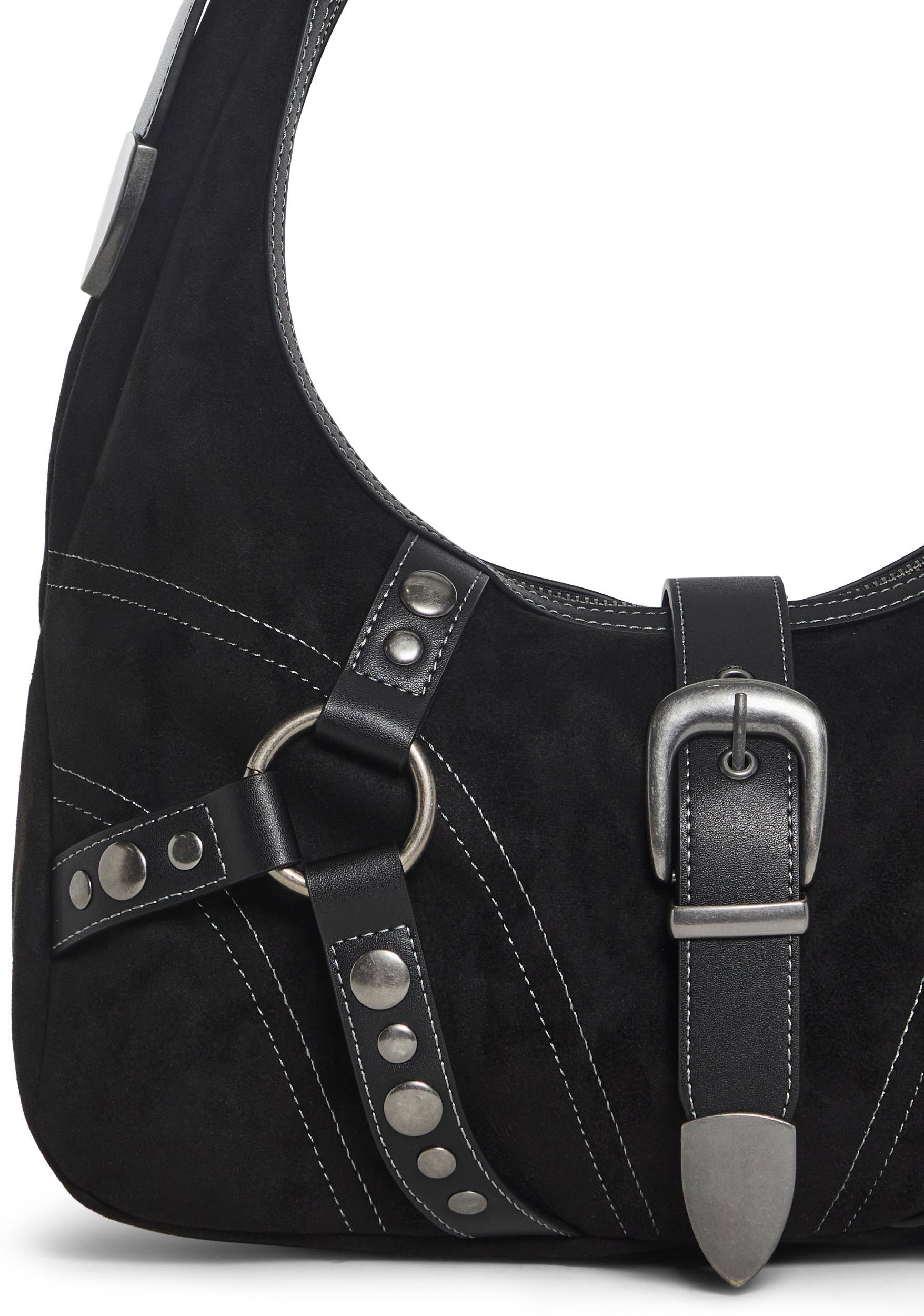 Slouchy Harness Faux Suede Bag Generation Kiss - Black Product Image