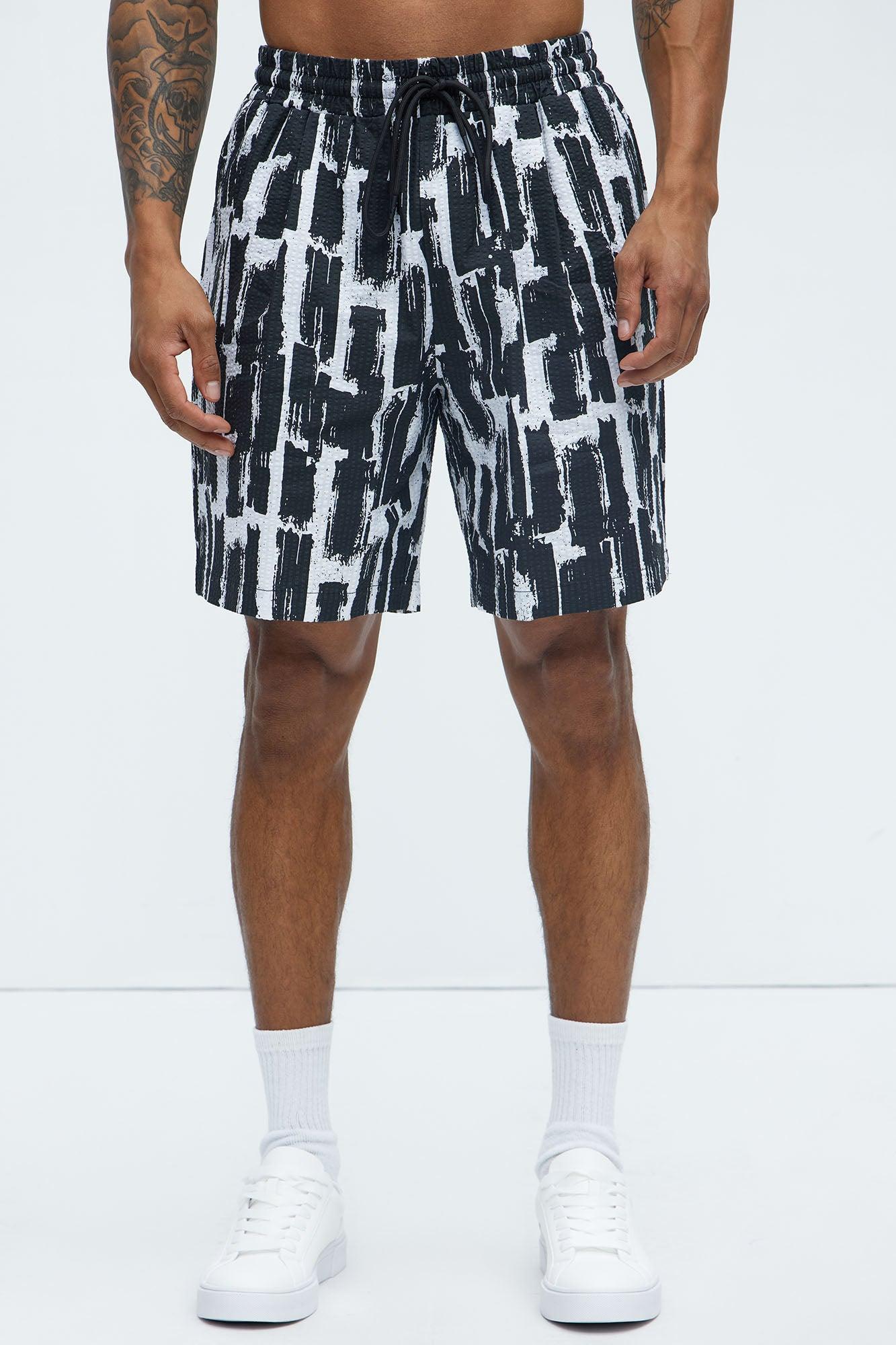 Seersucker Relaxed Shorts - Black/combo Product Image