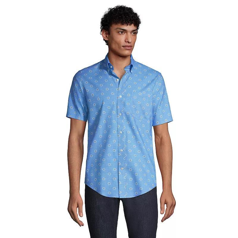Big & Tall Lands' End No-Iron Button-Down Shirt, Men's, Size: Large Tall, Rain Blue Windowpane Product Image