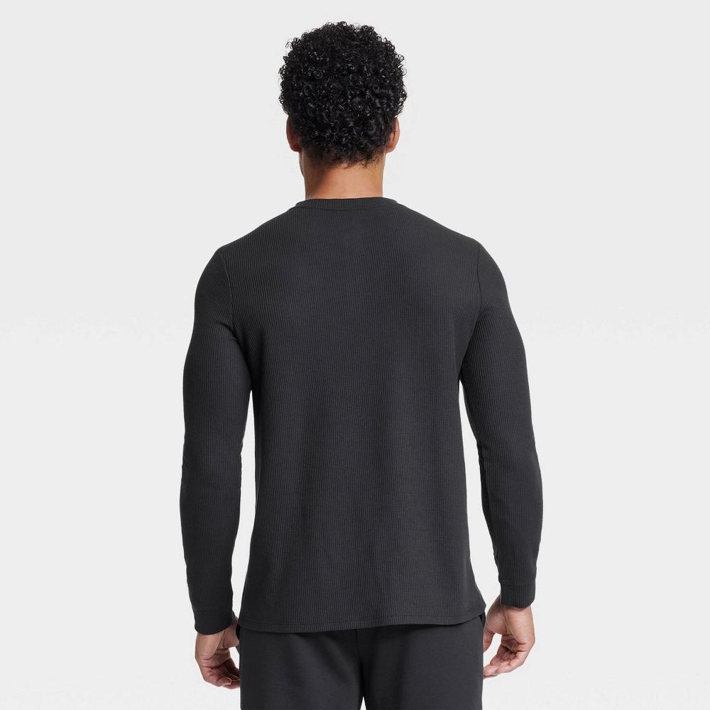 Mens Long Sleeve Waffle Henley Top - All In Motion Black XXL Product Image